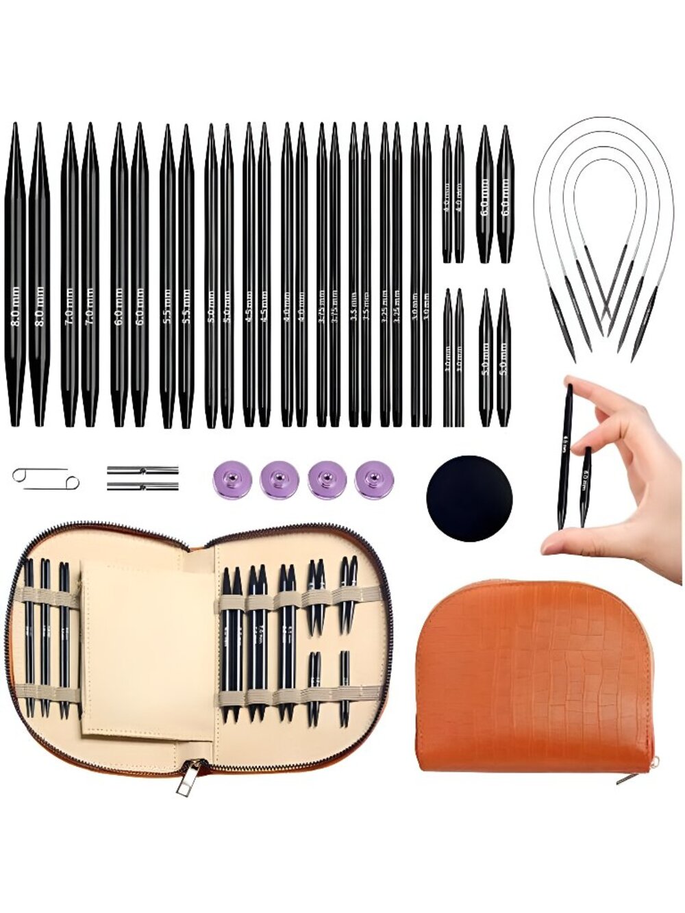 15 Pairs Circular Knitting Needle Combo, 4.5-Inch Round Knitting Needle